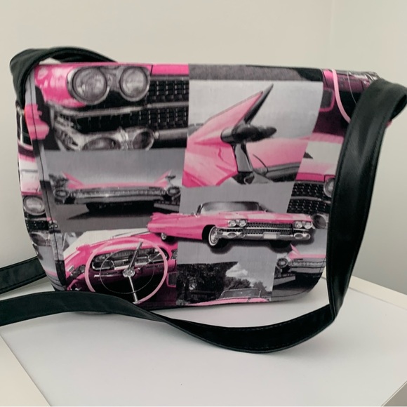 Pink Vintage Car Print Crossbody Bag - Picture 5 of 8